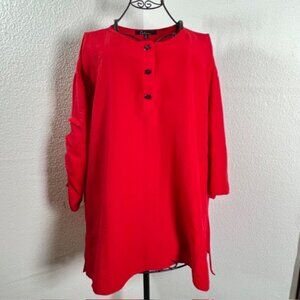 Calessa Womens Tunic 3/4 Sleeves, 3 Button Round Neckline, Side Pockets 1X
